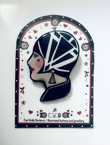 Deco lady flapper head brooch - flapper,